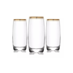 Set X6 Vasos Agua Elegantes Lav Vidrio Borde Dorado 390ml