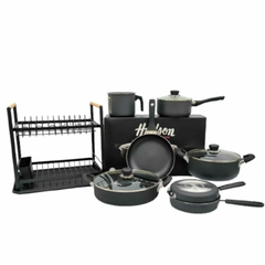 Set Bateria Hudson Teflon 7pz Antiadherente Escurreplatos