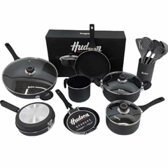 Set Ollas Hudson 7pz Teflon Negro Antiadherente Y Utensillos