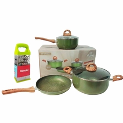 Set Bateria Antiadherente Suka Verde Granito Rallador