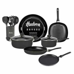 Juego Ollas Hudson Teflon Panque Bifera Pizzera Utensilios