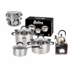 Batería Set De Cocina Hudson Acero Inox Tf Especiero Pava