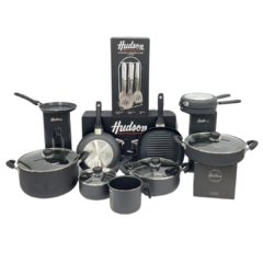 Set Ollas Hudson 10pz Doble Teflon Negro Con Utensilios Naylon