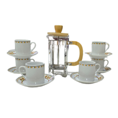 Kit Juego Cafetera Embolo 350ml Con 6 Tacitas/plato Te/cafe