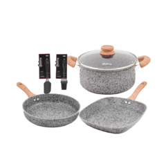 Set De Cocina Induccion Ceramica Granito Hudson 3pz Con Espatula y Pincel