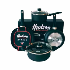 Set Bateria Juego Ollas Hudson Teflon Negro Bifera 4pz