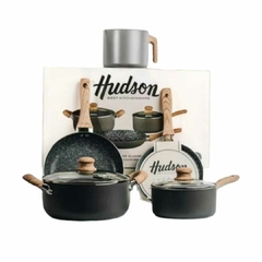 Set Juego Ollas Hudson Granito Gris Panquequera Jarro 5pz