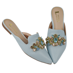 Mule Azul Aqua Pedraria Frontal Lj Luciana Janich