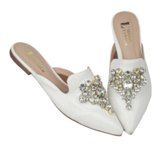 Mule Gliter Branco Pedraria Cristal Frontal Lj Luciana Janich