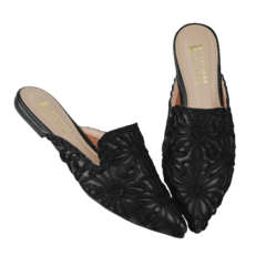 Mule Preto Bordado Frontal Lj Luciana Janich