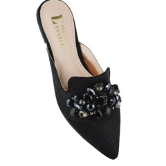 Mule Preto Gliter Pedraria Grafite Frontal Lj Luciana Janich - comprar online