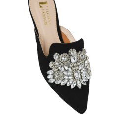 Mule Preto Aveludado Pedraria Cristal Frontal Lj Luciana Janich - comprar online