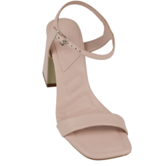 Sandália Couro Organza Salto 9cm Largo Fecho Lateral Bico Quadrado Lj Luciana Janich - comprar online