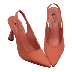 Scarpin Textil Laranja Salto Cone 9cm Lj Luciana Janich