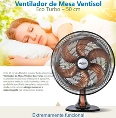 Ventilador Mesa Ventisol Turbo 6p Preto E Bronze 30cm 127v - comprar online