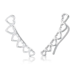 Brinco Ear Cuff de Prata Corações