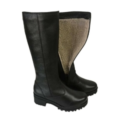 BOTA FEMININA EM COURO, COR PRETO, COM LÂ CANO ALTO SALTO 4,5CM