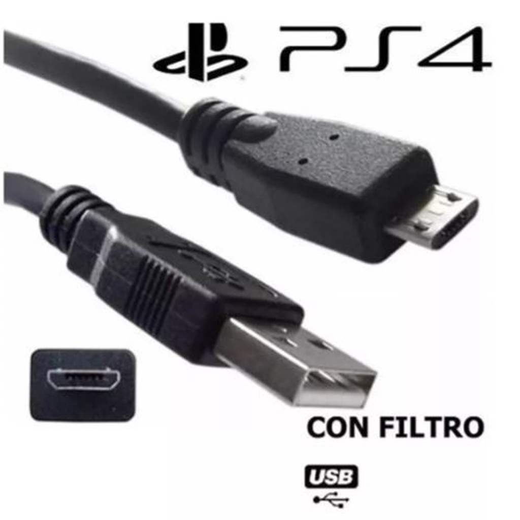 Cable De Carga Para Joystick Play 4 Micro Usb C/ Filtro 1,5m