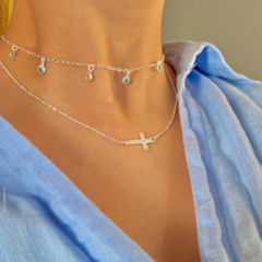 Chocker Zircônias Azul Claro - Prata 925