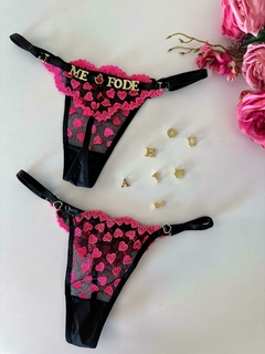 Calcinha para Personalizar Tule Coração - preto com rosa Neon