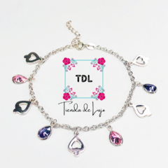 Pulsera Con Dijes y Cristales Plata