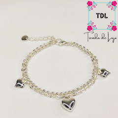 Pulsera Doble 3 Corazones - Acero Blanco