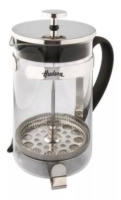 Cafetera 600 ml Hudson Émbolo manual plateada y negra prensa francesa