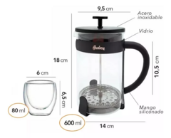 Set En Caja Hudson Cafetera 600 Ml + 2 Vasos Vidrio Cafe Color Negro Cmset80 - comprar online