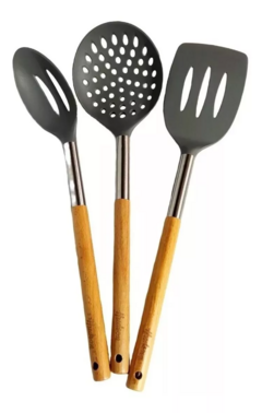 Set 6 Utensilios Gris Nylon Mango Madera Base Hudson en internet