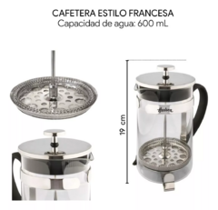 Cafetera 600 ml Hudson Émbolo manual plateada y negra prensa francesa - bazarlaeconomia