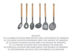 Set 6 Utensilios Gris Nylon Mango Madera Base Hudson - tienda online