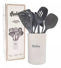 Imagen de Set X6 Utensilios Nylon + Vaso Contenedor Cocina Hudson