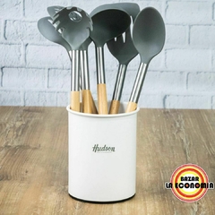 Set 6 Utensilios Nylon Con Mango De Madera Hudson Blanco - tienda online