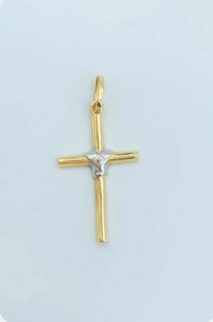 PINGENTE CRUZ OURO AMARELO 18K COM DETALHE EM OURO BRANCO 18K