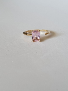 Anel regulável zircônia quartzo rosa banho de ouro 18k