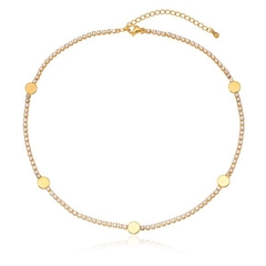 Colar choker riviera cristal com plaquinhas redondas