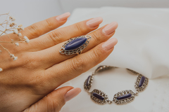 Pulseira Prata de Bali com Pedra Natural Azul na internet