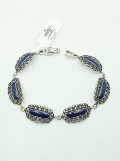 Imagem do Pulseira em Prata de Bali - Prata 925 Resina Azul e Marcassitas cravejadaa