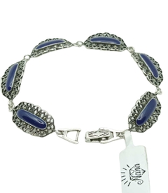 Pulseira em Prata de Bali - Prata 925 Resina Azul e Marcassitas cravejadaa - comprar online