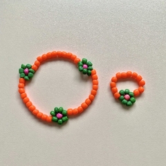 Kit Infantil com Pulseira e Anel Laranja com Verde