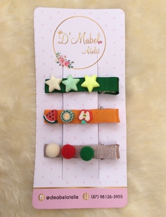 Kit de Hair Clips Coloridos com Estrelas, Frutinhas e Pompons