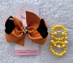 Kit Infantil de Laço Laranja com Pulseiras