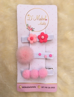 Kit de Hair Clips Brancos com Pompons e Flores