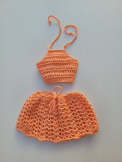 Conjunto Blusa e Saia Laranja para Boneca Barbie