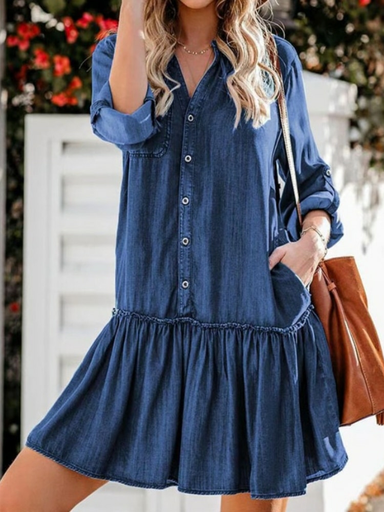 Vestido jeans discount com babado embaixo