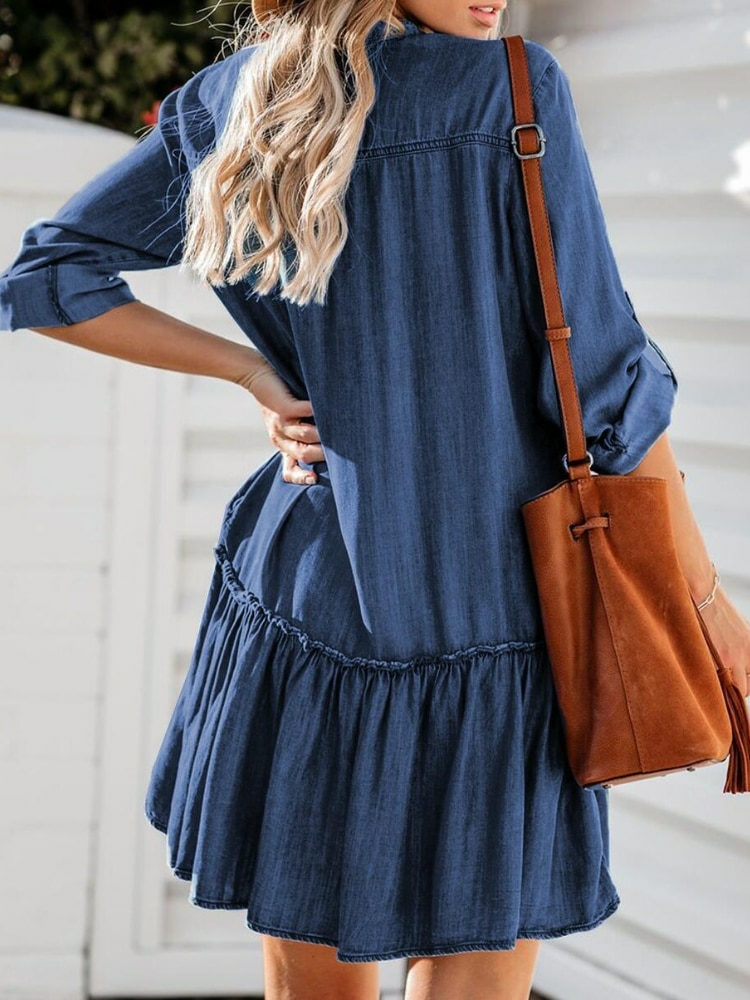 Vestido jeans best sale com babado embaixo