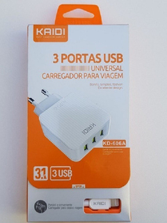 Carregador Univ Kaidi Kd-606a 3.1a 3portas Usb + Cabo iPhone - comprar online