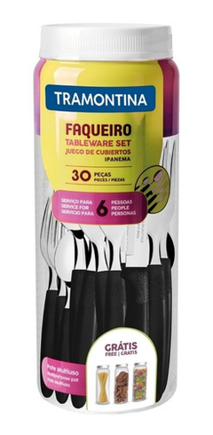 Faqueiro Inox 30 Peças Ipanema Tramontina Cabo Preto C/ Pote - comprar online