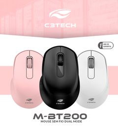 Mouse Sem Fio Dual Mode M-bt200bk Preto C3tech Silencioso - loja online