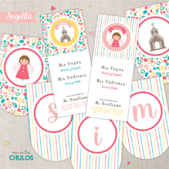 Kit Imprimible BAUTISMO - ANGELITA rosa - comprar online